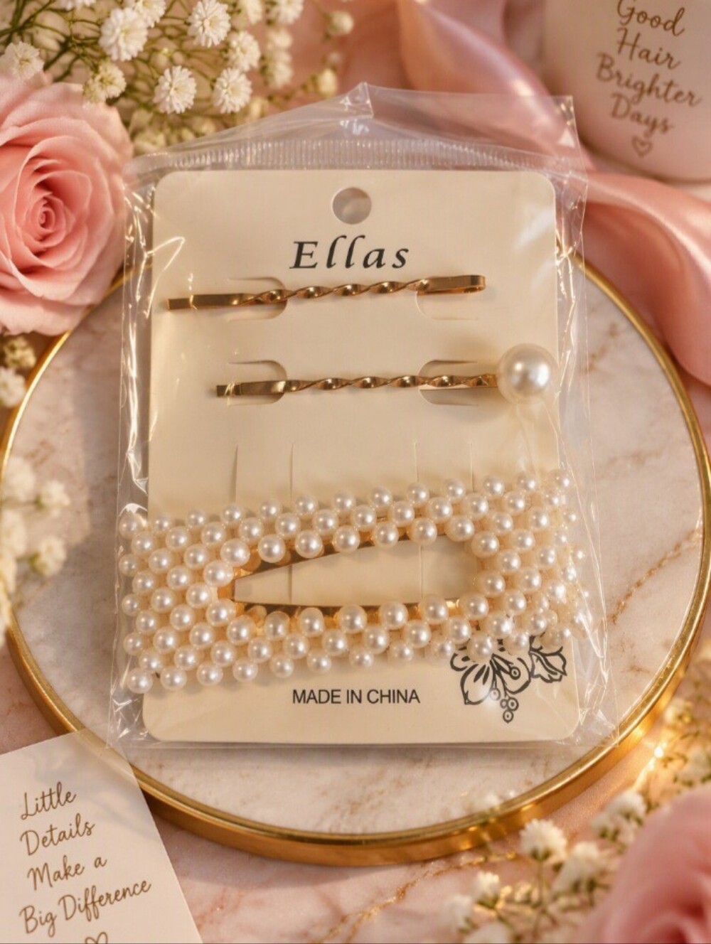 Ella Pearl Style & Gold Hair Clip Set